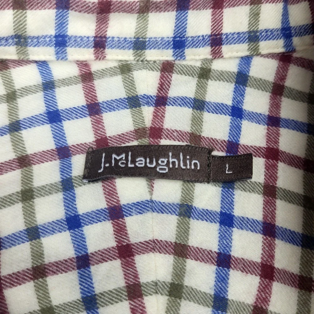 J.McLaughlin Mens Large Tattersall Check Button Down Shirt Blue Green Burgundy L - Picture 7 of 9